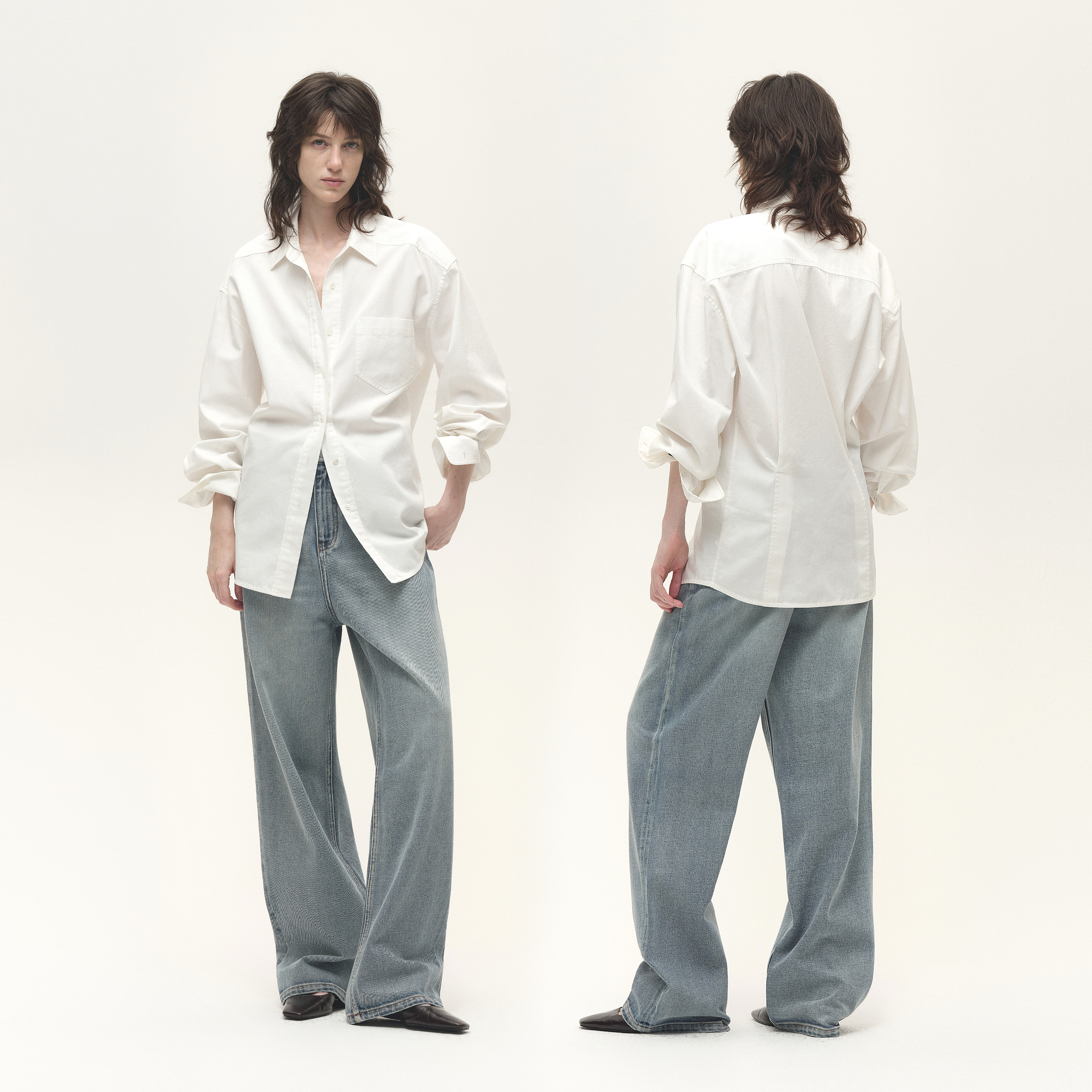 白弓定制牛津纺100%棉经典直筒版长袖衬衫女2025年新款56621