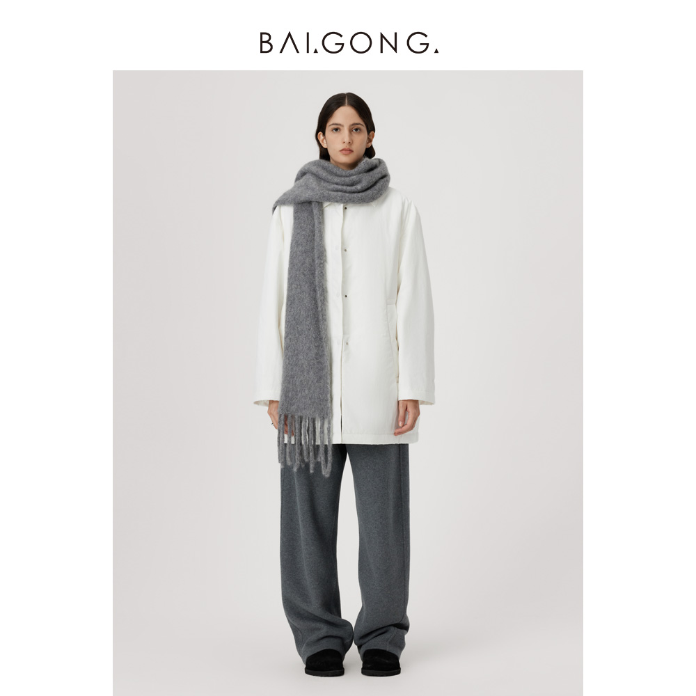 白弓通勤宽松衬衫式棉服