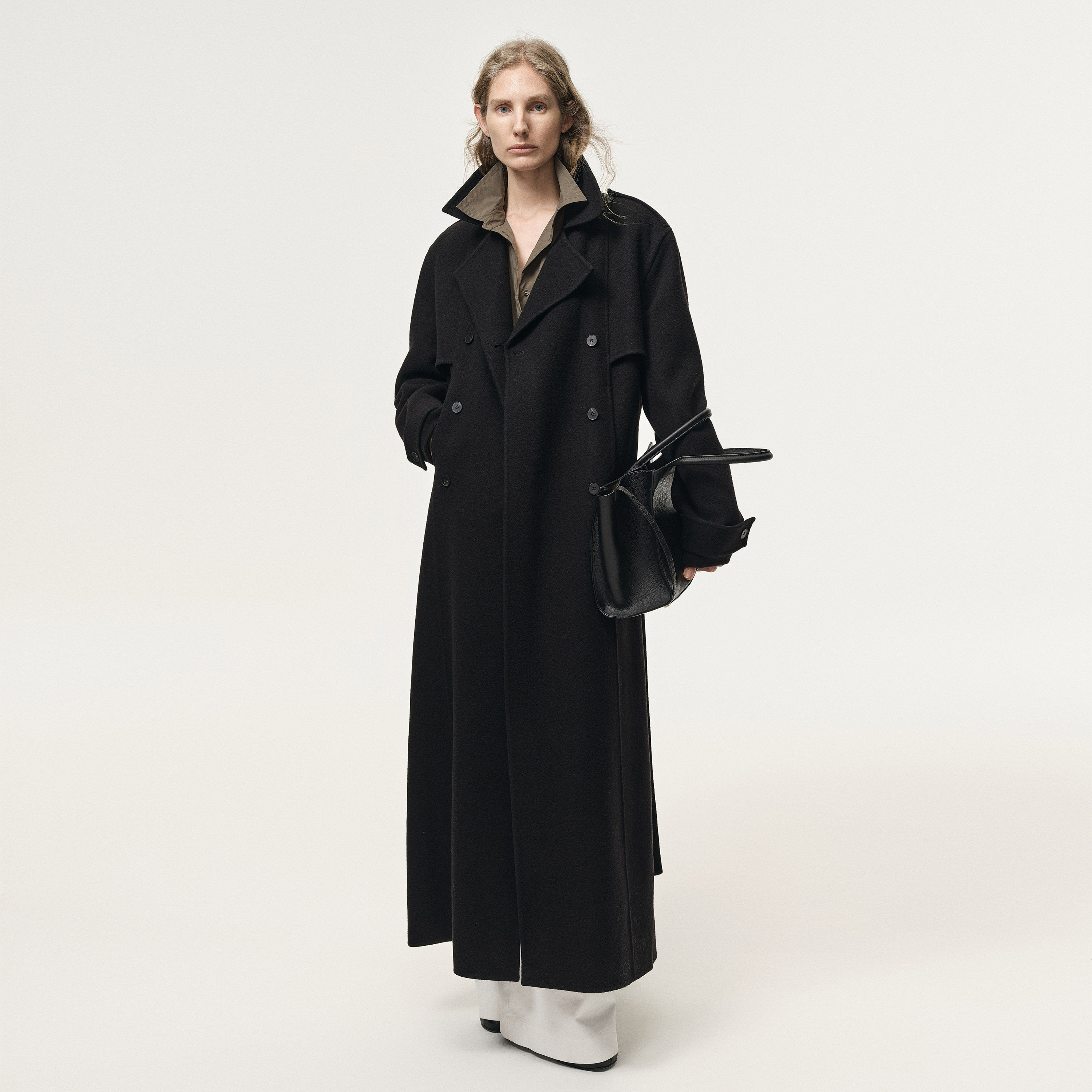 白弓高端进口绵羊毛+羊绒立体剪裁毛呢大衣外套女冬季57060