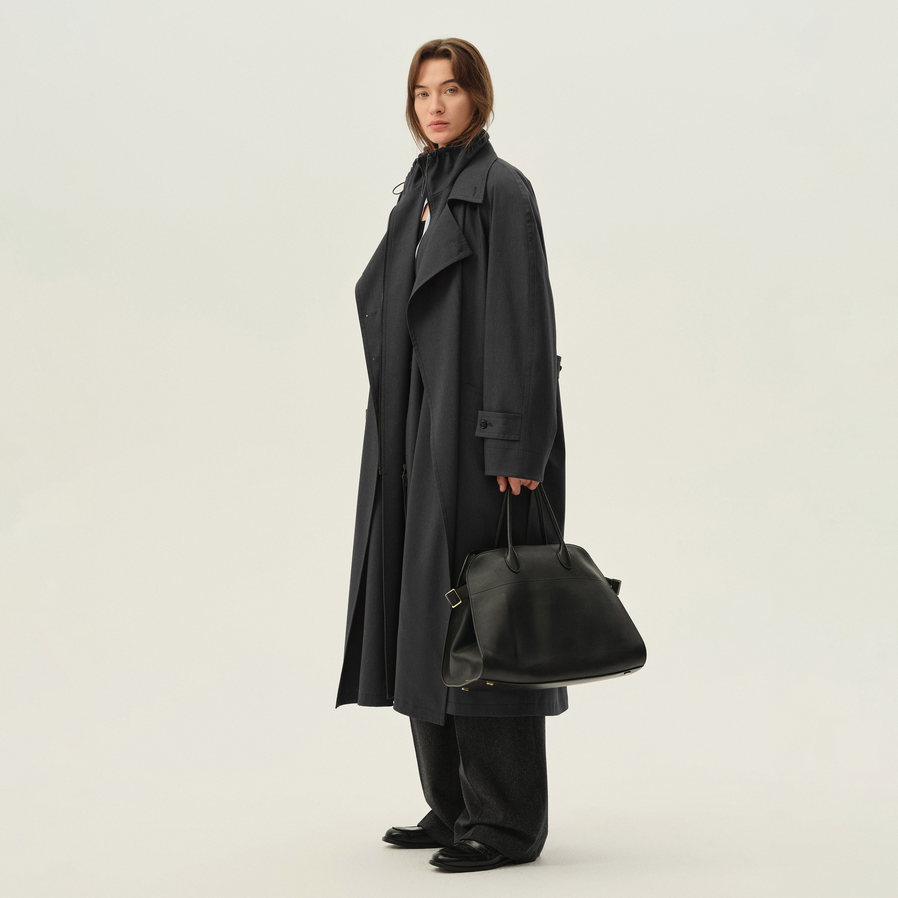 白弓大牌可拆卸棉内胆设计长款风衣外套女2024秋冬新款大衣52620