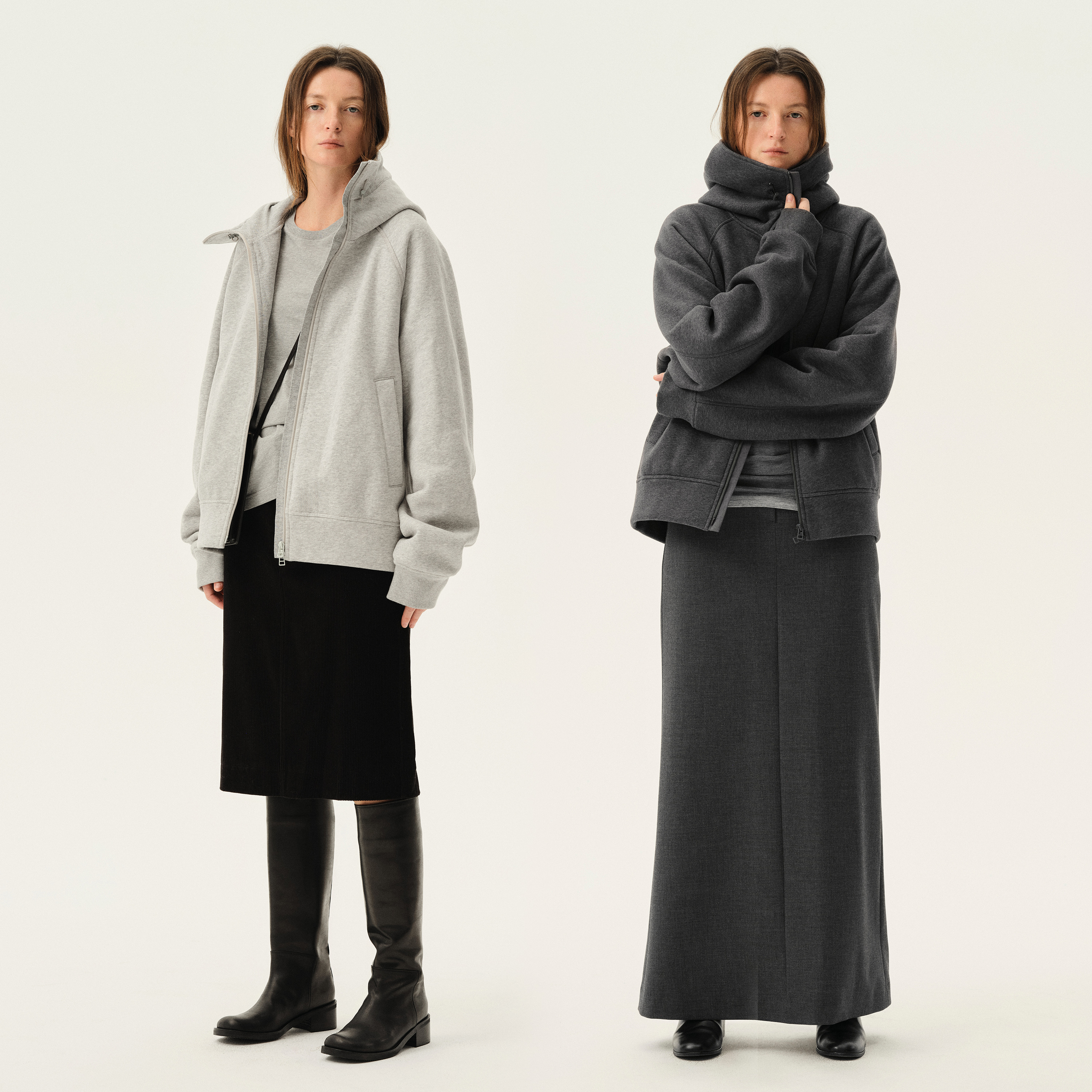 白弓时尚简约连帽宽松长袖卫衣女2024年冬新款拉链绒衫上衣52659