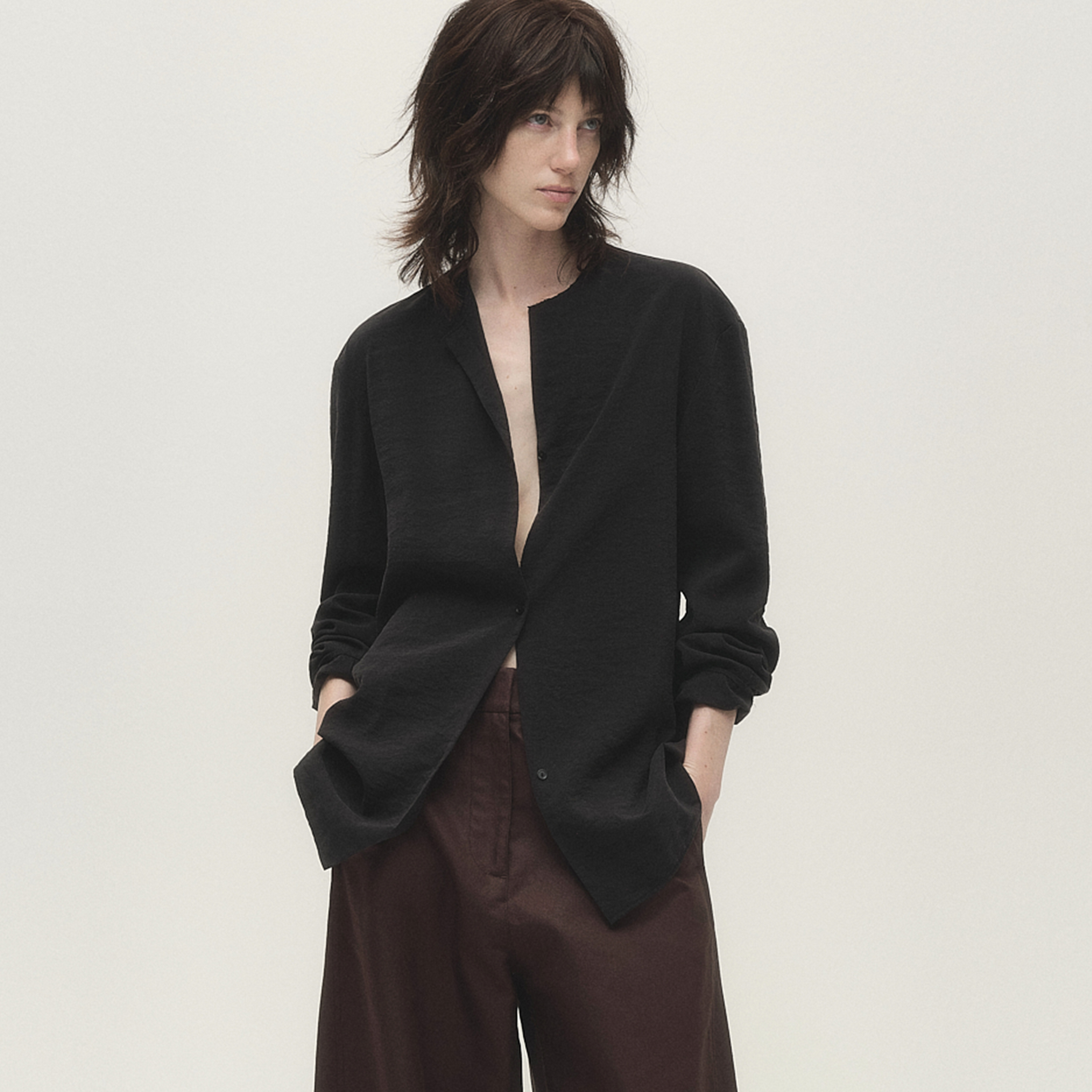 白弓“干丝系列”中式立领毛边工艺长袖衬衫女2025秋季新款56618