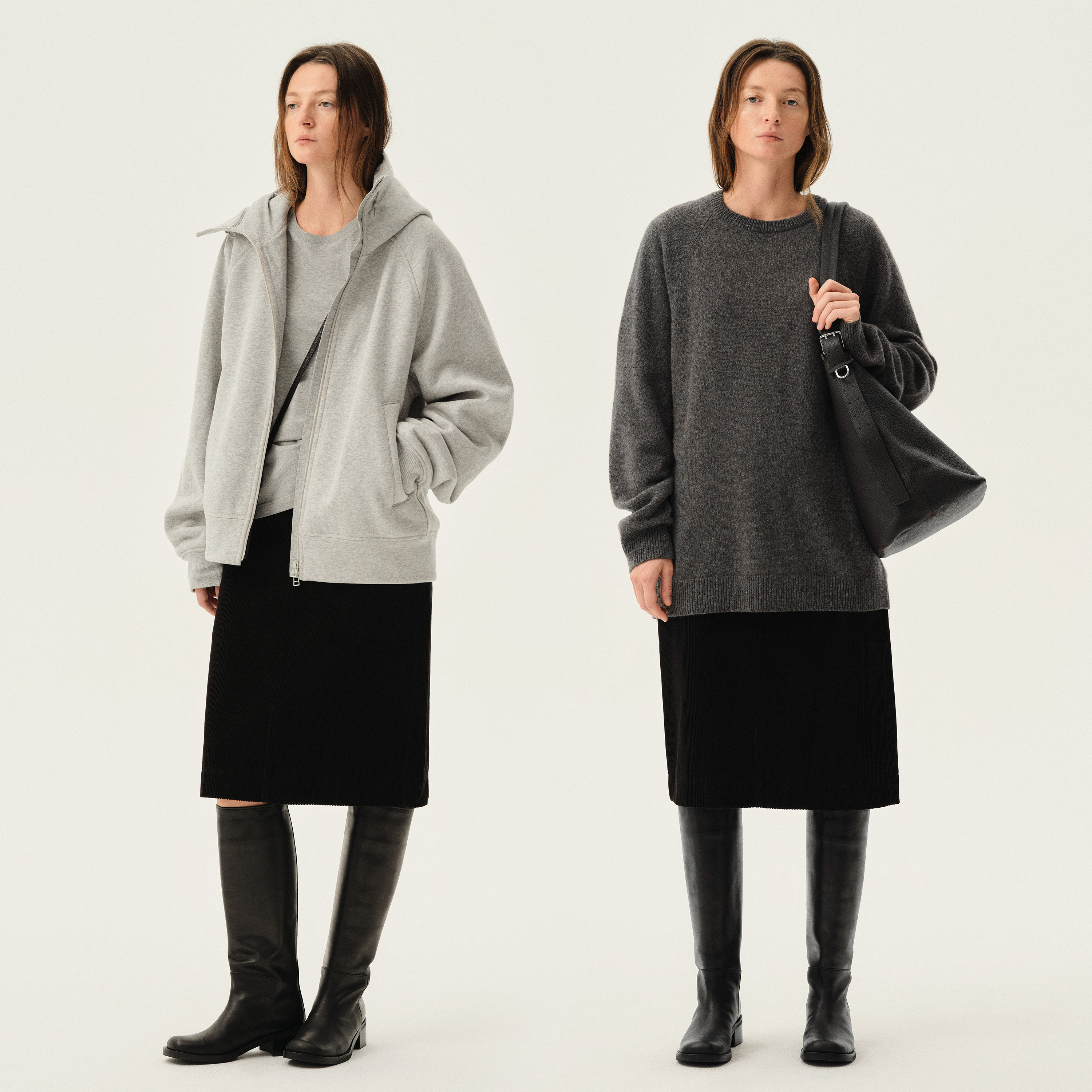 白弓2024年秋冬新款设计感条绒羊毛半身裙女通勤中长款裙子52628