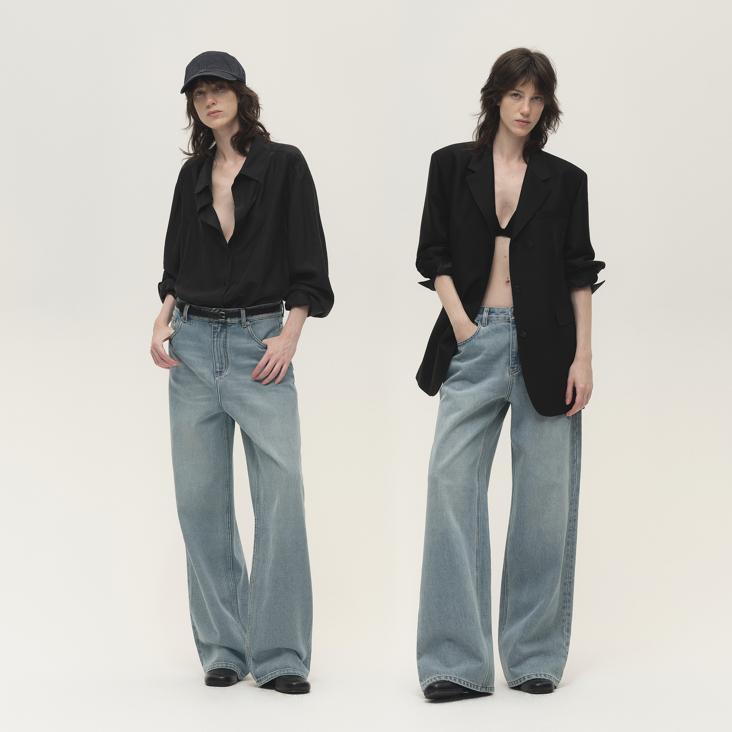 白弓都市感水洗蓝宽松直筒牛仔裤女2025新款休闲裤长裤子56965