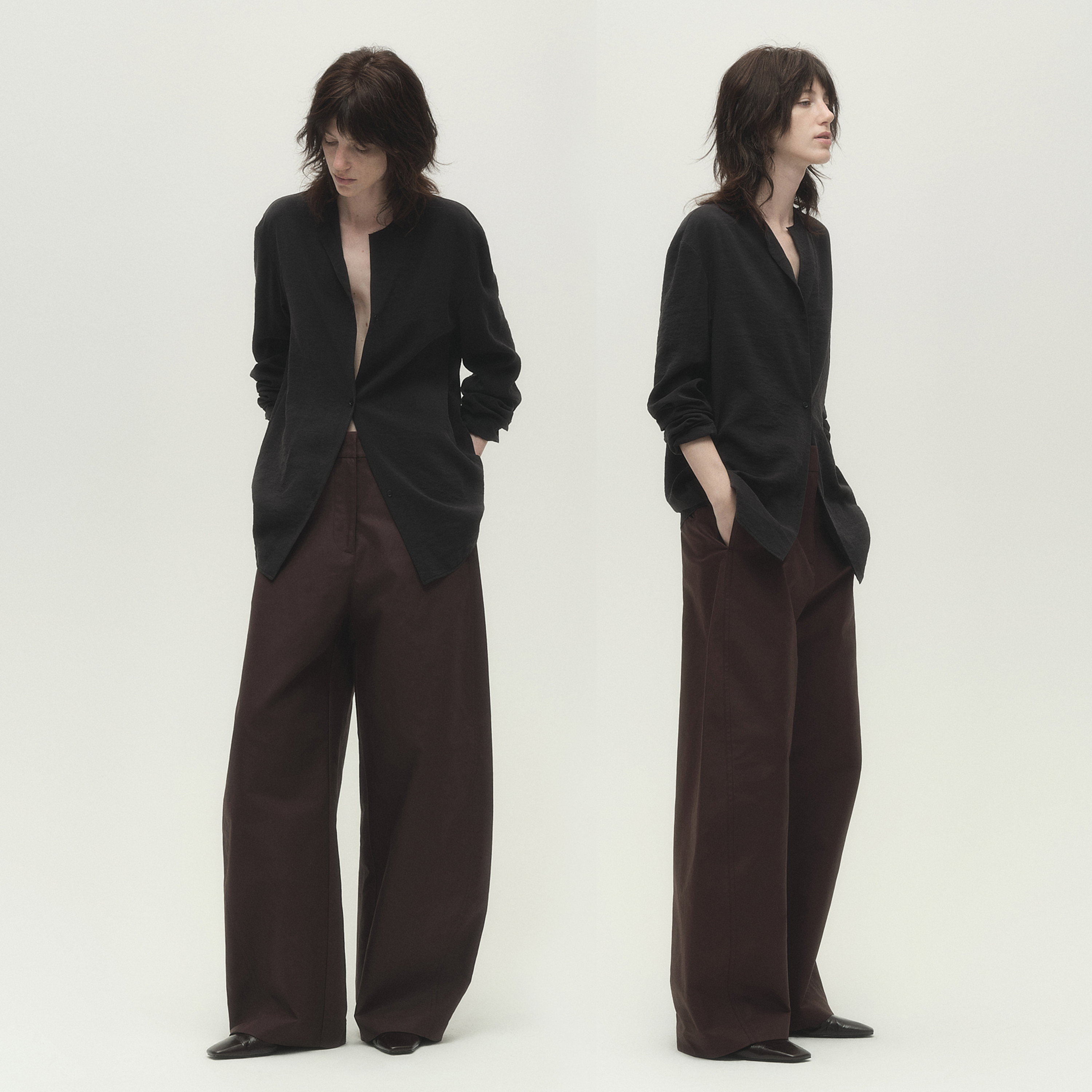 白弓进口定制100%棉宽松阔腿裤女休闲裤长裤2025年早秋新款55822