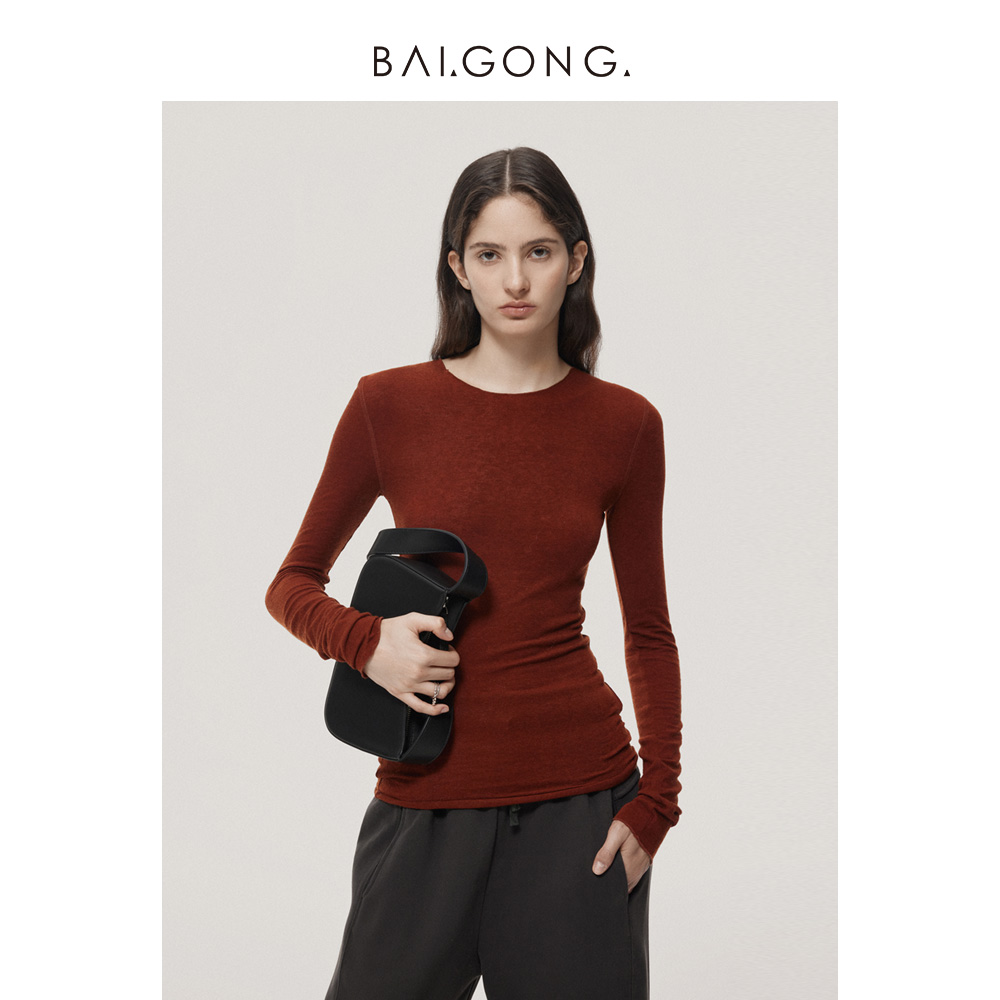 白弓轻柔长袖天丝羊毛针织衫