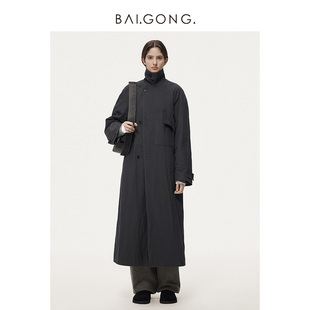 白弓極简拿破仑领轻暖风衣式 38913 鹅绒羽绒服外套女2024秋冬新款