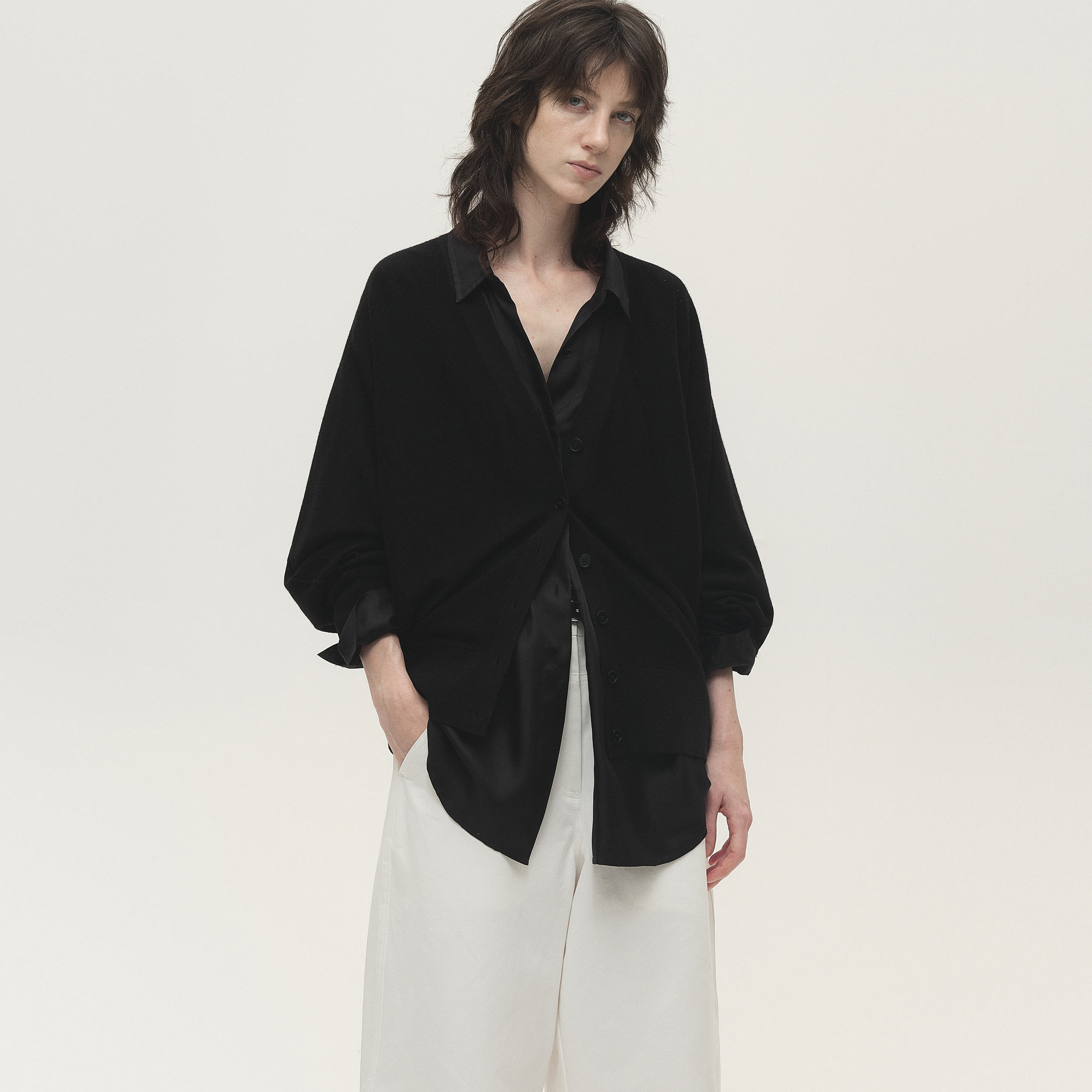 白弓100%羊毛毛织开衫外套女收腰设计感上衣秋季55312