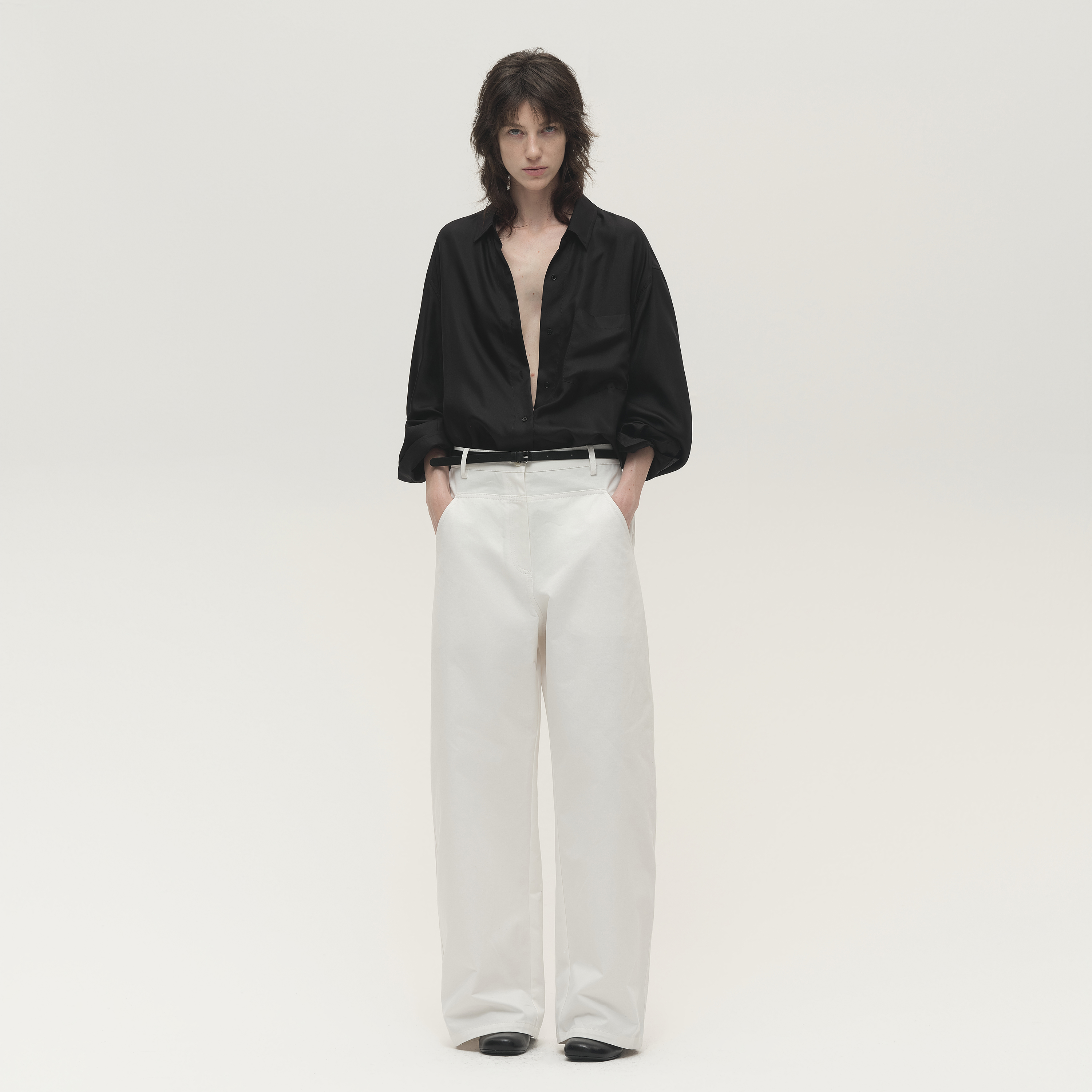 白弓100%棉宽松弯刀阔腿休闲裤女2025年早秋新款56238