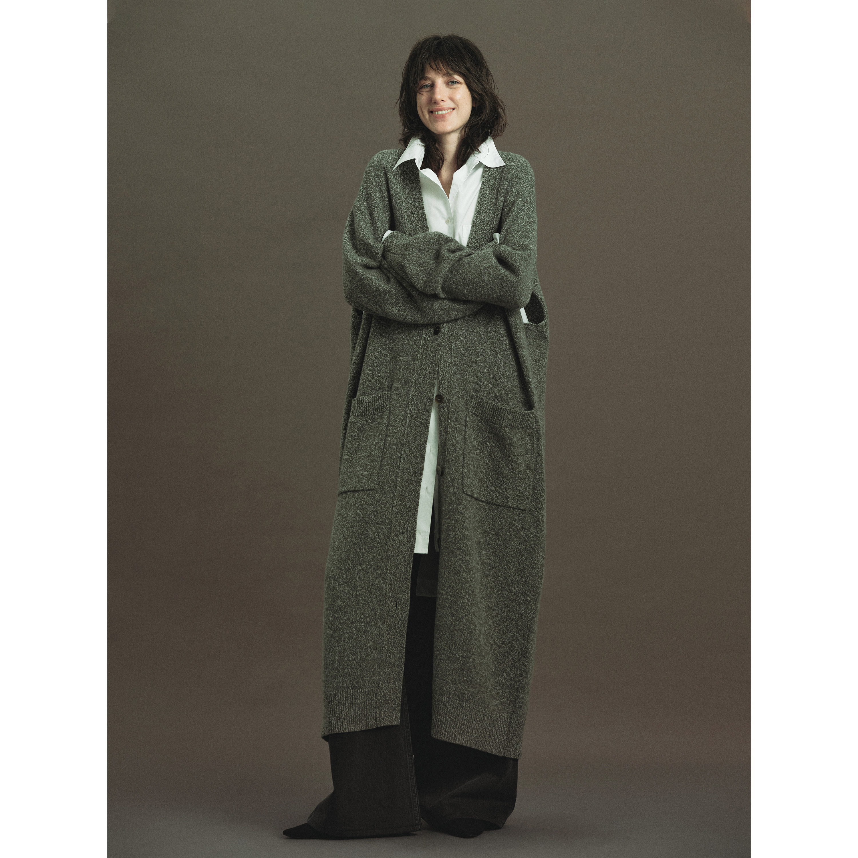 白弓UPW特供纱线100%绵羊毛设计感长款毛衣外套女冬季新款55330