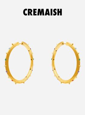 CREMAISH 彩宝圈形耳环 轻奢气质高级感百搭铜镀18k金耳饰