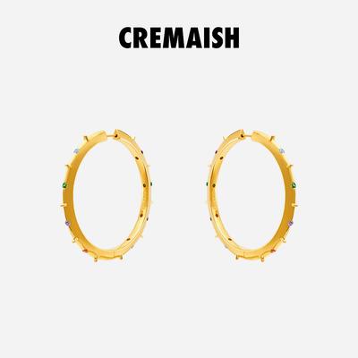 CREMAISH 彩宝圈形耳环 轻奢气质高级感百搭铜镀18k金耳饰