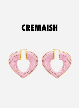 CREMAISH 爱心绕皮耳环 小众设计牛皮绳立体感小众气质百搭耳饰