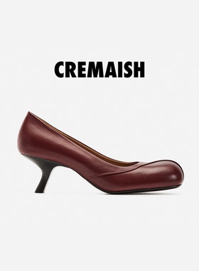 CREMAISH 方头小高跟鞋 时尚轻奢气质百搭真皮女鞋秋冬