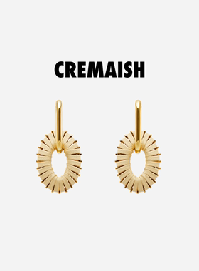 CREMAISH 椭圆鼓耳坠 牛皮绳缠绕立体感小众百搭气质耳饰