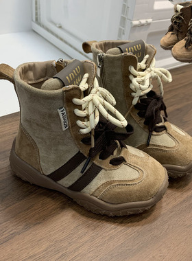 netx alice儿童真皮德训高帮皮靴2025春秋新款男女童废土风马丁靴