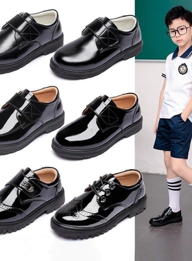 netx inss男童皮鞋2025春秋新款黑色表演鞋儿童学生英伦软底单鞋