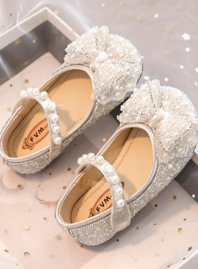 netx sara女童公主鞋儿童小皮鞋2025春秋水晶鞋子女孩软底亮晶晶