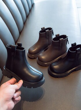 netx inss女童靴子2025秋冬款真皮男童短靴加绒马丁靴宝宝大棉靴