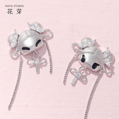 花芽原创设计可爱国风娃娃耳夹女