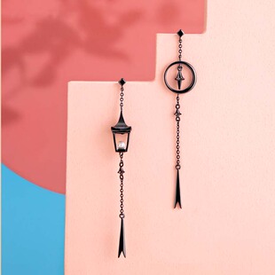 花芽长安旧梦s925纯银耳钉女2025新款 古风纯银不对称耳坠耳饰 长款