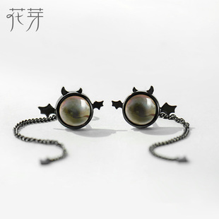 花芽原创小恶魔925纯银耳钉女生气质日韩个性小耳坠创意可爱耳饰