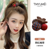 秋冬红色樱桃抓夹发夹女刘海侧边小夹子高马尾固定神器发卡头饰