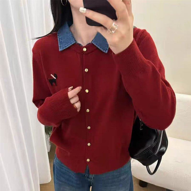 韩版假两件拼接学院风绵羊毛针织开衫女2026春季减龄气质百搭上衣