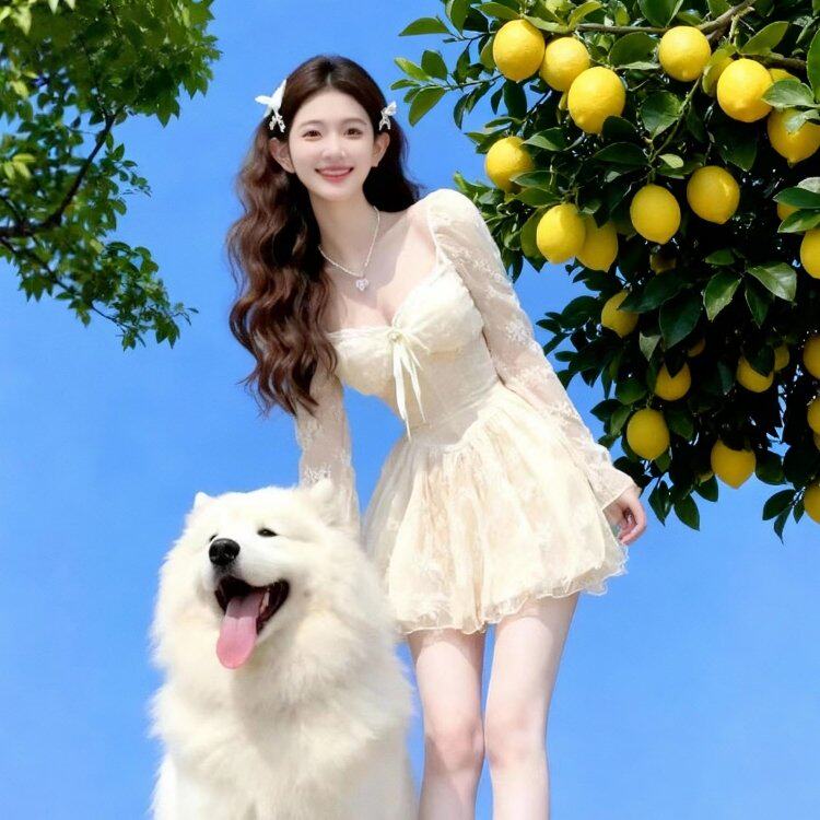 法式温柔风巨好看2026春季收腰显瘦蕾丝裙清纯系乖乖妹穿搭连衣裙