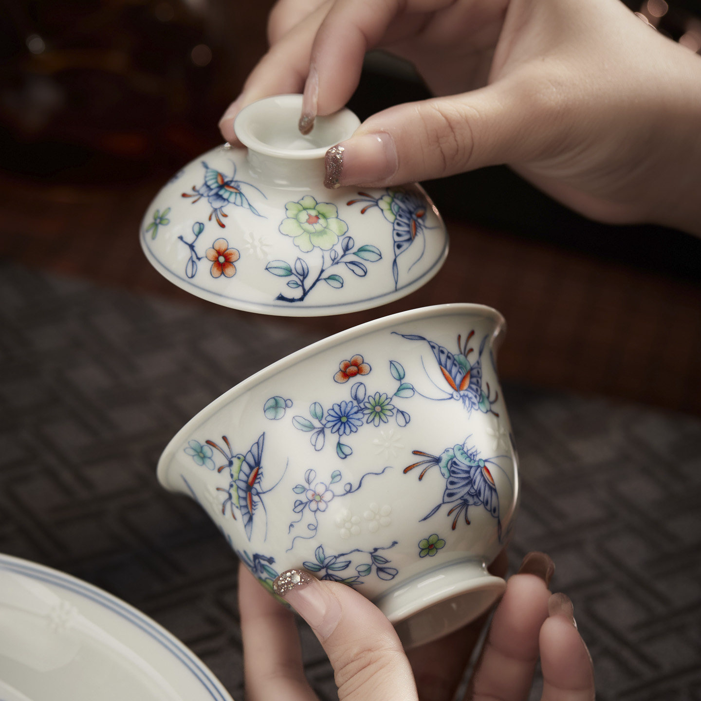 盖碗茶杯茶碗敬茶碗景德镇高温茶盖碗