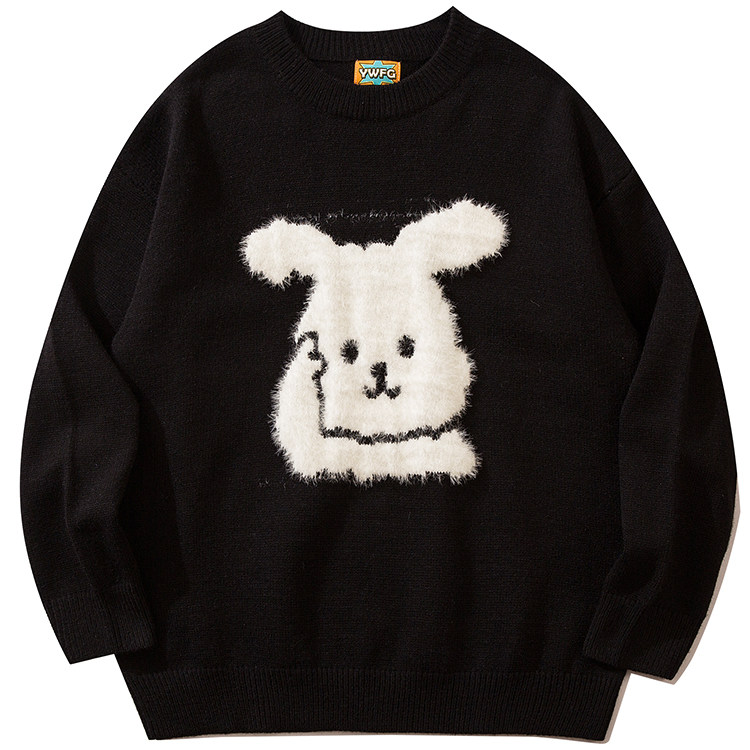 HFOUR原创潮牌卡通小白兔慵懒风毛衣新款冬季圆领宽松情侣针织衫