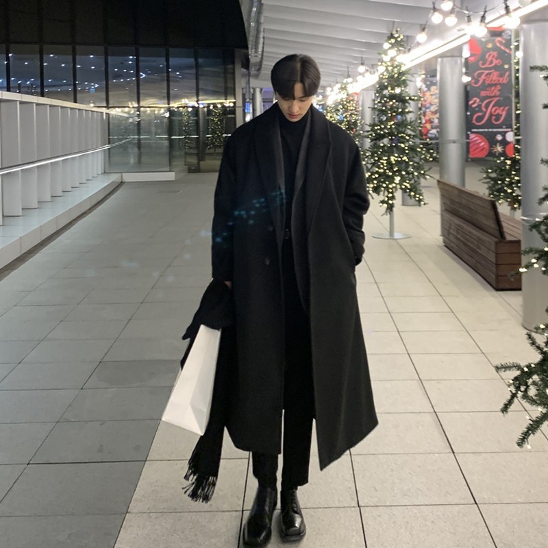 仓树一石2025秋冬新款毛呢大衣男韩版中长款过膝外套羊绒休闲风衣