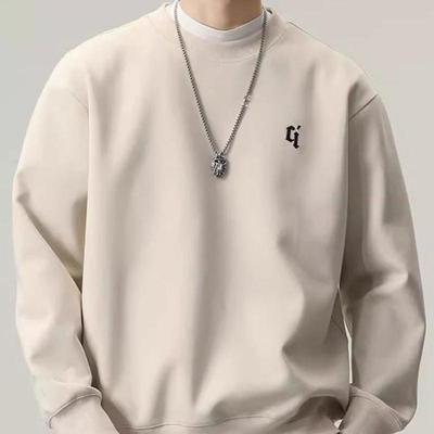 仓树一石潮牌男士重磅卫衣春秋季2025新款加绒圆领刺绣休闲上衣