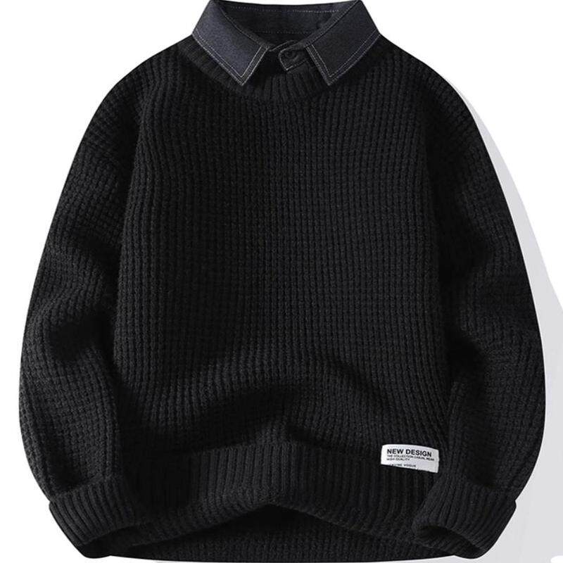 仓树一石衬衫领毛衣男春秋假两件针织衫内搭打底衫高级感保暖线衣