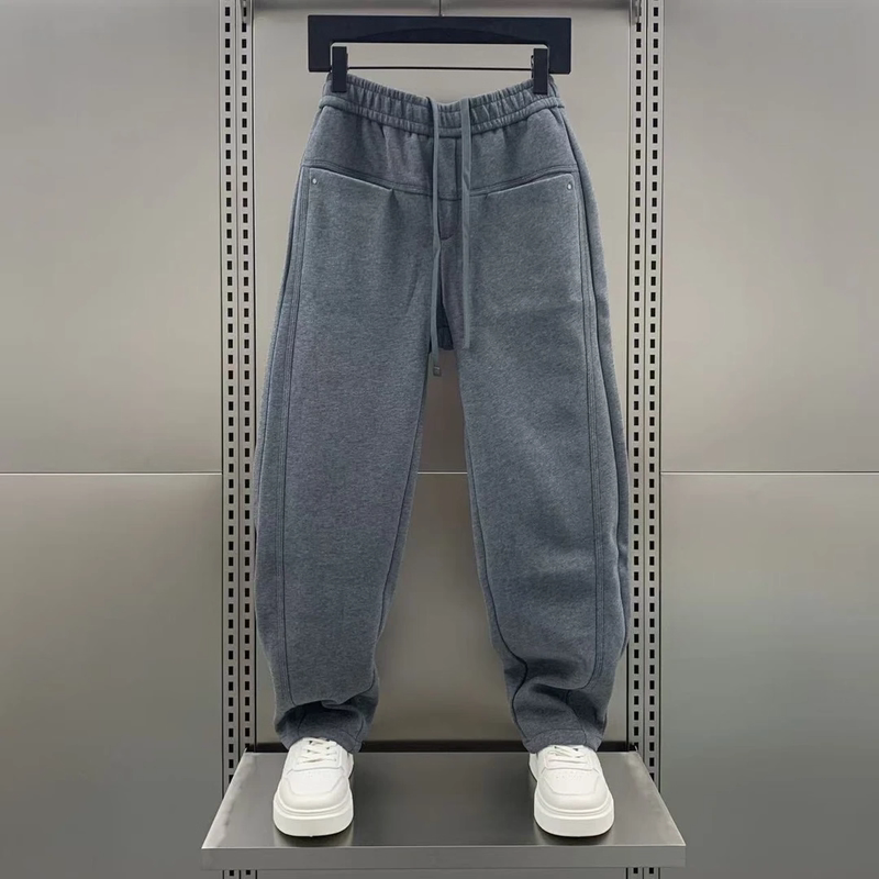 仓树一石潮牌秋冬新款美式复古弯刀休闲裤男宽松直筒加绒运动卫裤