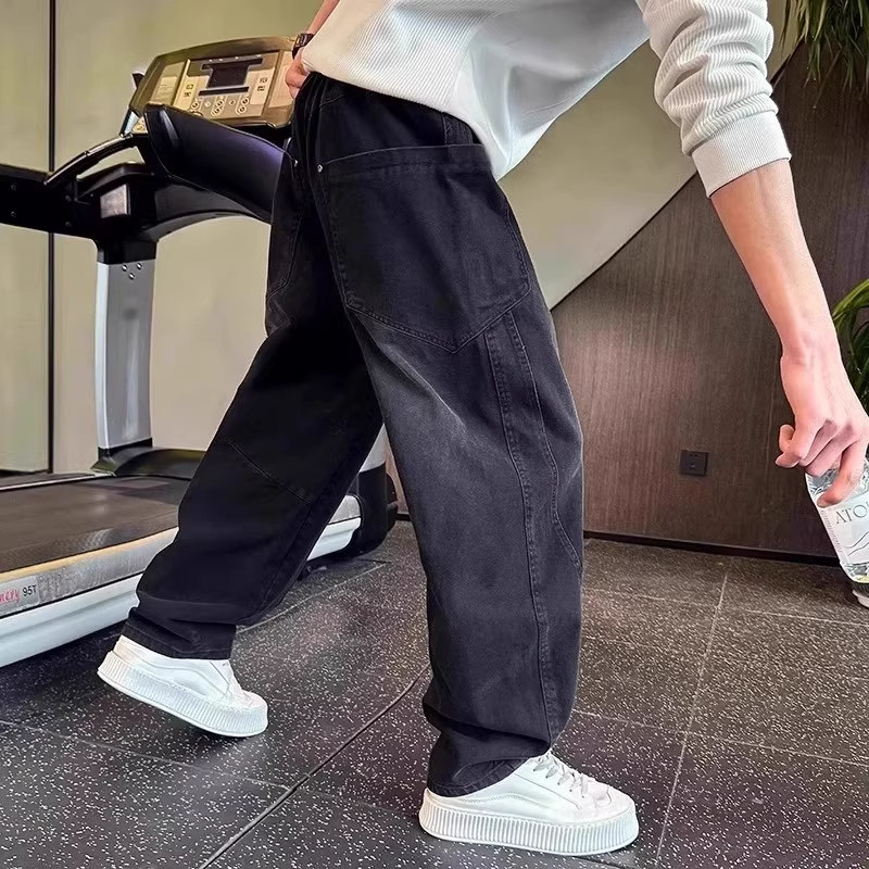 仓树一石潮牌弯刀牛仔裤春秋潮流直筒阔腿男新款高级感宽松休闲裤