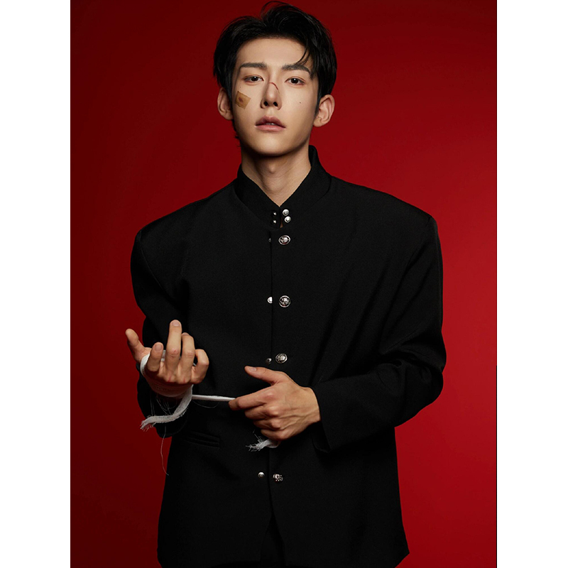 仓树一石新中式立领夹克西服男士秋冬季新款短款西装外套中山装男