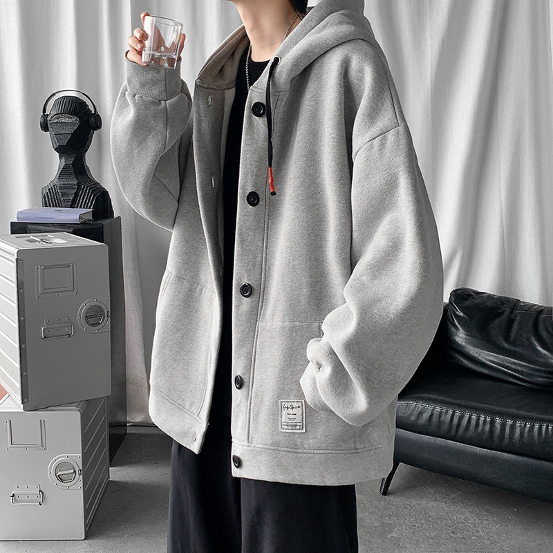 仓树一石潮牌2025新款连帽开衫卫衣男士春秋季宽松青少年夹克外套