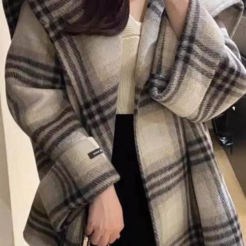 中长收腰羊绒毛呢外套拜然韩系