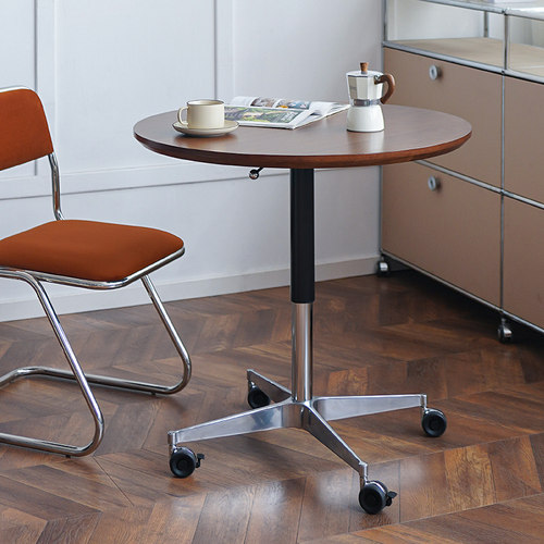 HACOSN北欧升降实木圆桌移动餐桌