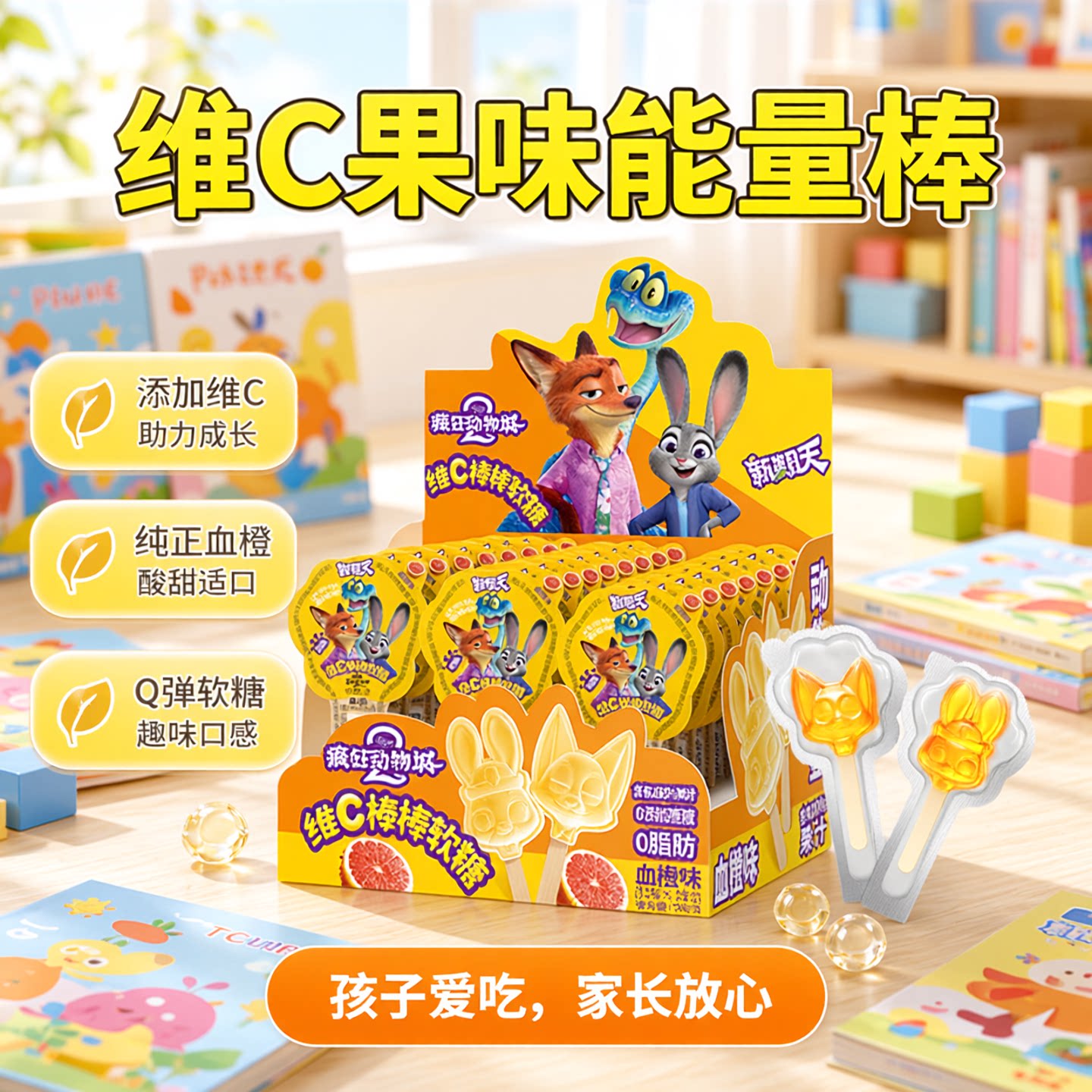 新期天喜糖网红爆款糖果学生小零食疯狂动物城维C儿童棒棒糖