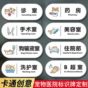 宠物医院标识牌订做卡通创意猫咪诊室门牌动物医院亚克力科室牌汪星人洗护间指示牌贴狗狗寄养区牌子创意定制