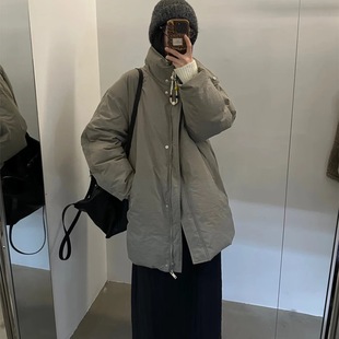 高级感宽松工装 韩系立领羽绒服女冬季 95白鹅绒外套 中长款 2025新款