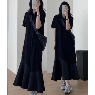 黑色连衣裙女赫本风高级感宽松显瘦气质拼接长裙 法式 2024夏季 新款