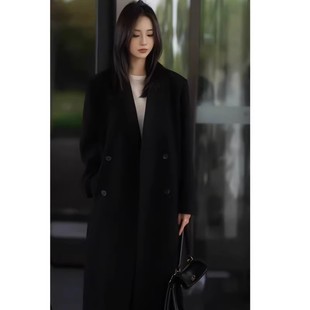 羊绒呢子大衣 黑色鹅绒羽绒内胆大衣女慵懒宽松长款 2025年冬季 新款