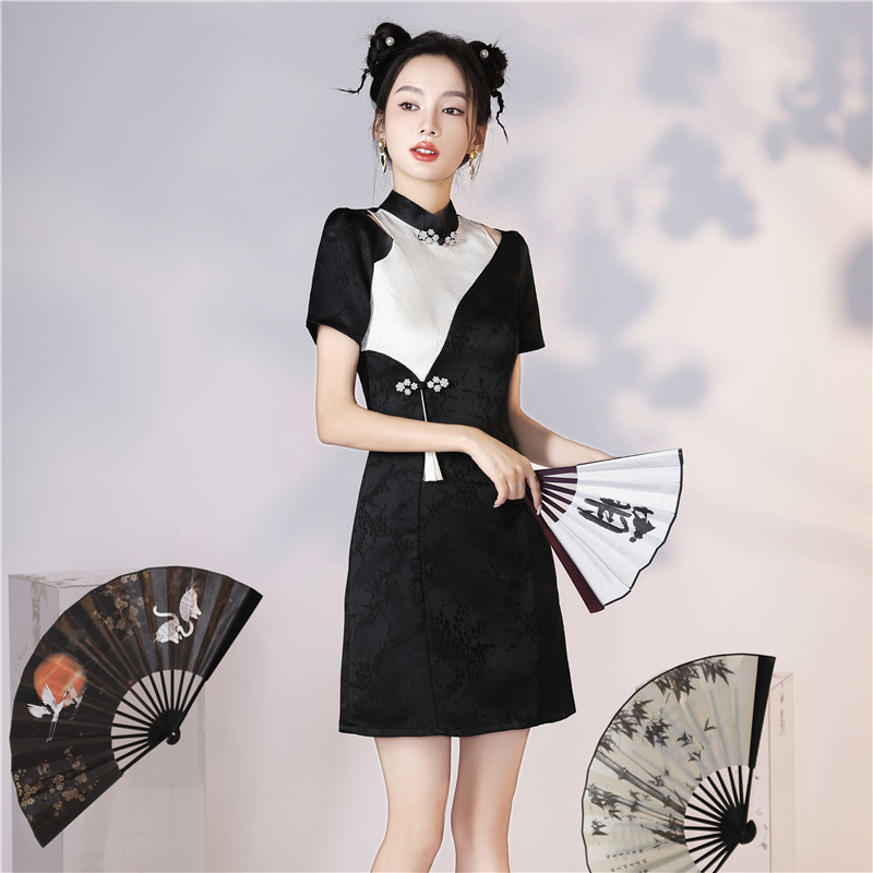 改良旗袍新款2023新中式国潮小个子短款夏季年轻款少女日常连衣裙