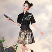 新中式 素 女2025春夏小个子织金织锦缎汉元 日常短款 马面裙上衣套装