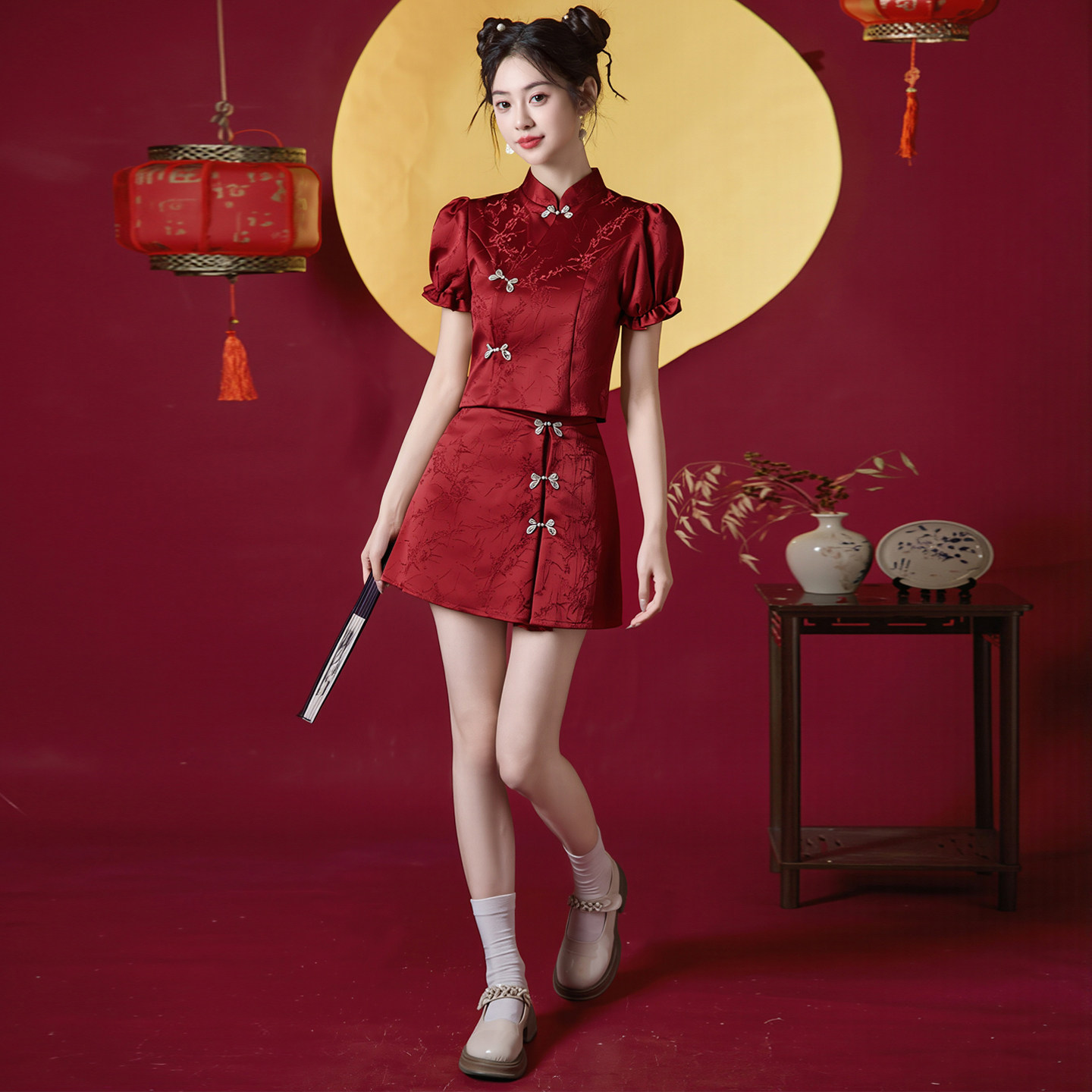 红色旗袍2026新款改良新中式订婚敬酒服小个子短款礼服显瘦套装女