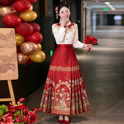 2026新款新中式国风织金马面裙婚服红色套装订婚服敬酒服小个子女
