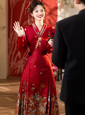 红色马面裙套装2026新款上衣敬酒服新娘小个子汉服订婚礼服回门服